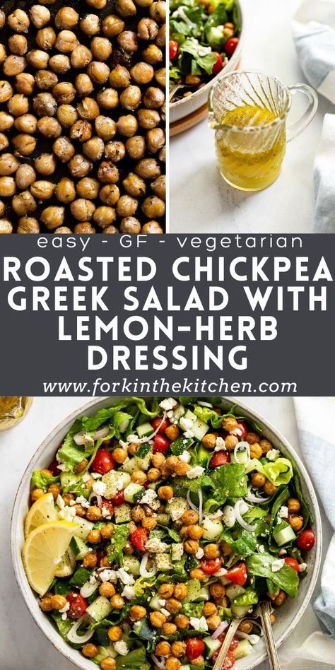 Healthy Salad With Chickpeas, Greek Salad Chickpeas, Chickpea Spring Mix Salad, Lemony Chickpea Salad Food And Wine, Salad Roasted Chickpeas, Salad Ideas Chickpeas, Greek Salad Side Dish, Greek Chick Pea Salad Feta, Mediterranean Diet Chickpea Salad