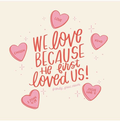 Because He Loved Us First, Christian Valentines Quotes, We Love Because He First Loved Us, Bible Widget, Valentines Scripture, Artsy Quotes, Jesus Journal, Sticky Notes Quotes, Widgets Pink