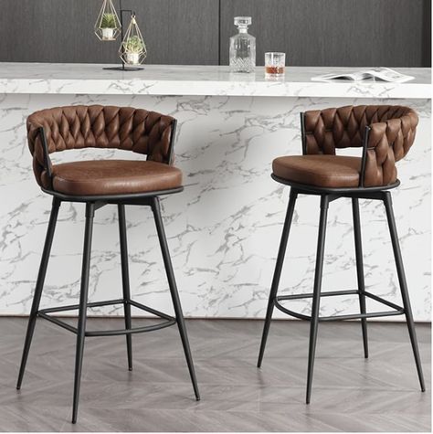 BFZ Modern Bar Stools Set of 2, 30" Bar Height Barstools, 180° Swivel Suede Fabric Stool Chairs with Woven Back and Footrest for Kitchen Island, Cafe, Pub, Bar Counter Bar Stools Kitchen Island, Home Bar Furniture, Swivel Counter Stools, Swivel Bar Stool, Counter Height Bar, Leather Bar Stools, Swivel Stool, Leather Bar, Counter Height Bar Stools