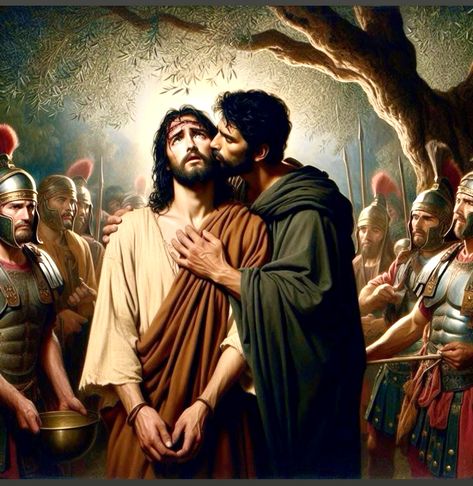 Judas And Jesus, Judas Betrays Jesus, Jesus Art Paintings, Passion Of Christ Images, Jesus Crucified, Bible Tattoos, Christian Photos, Jesus Drawings, Bible Verse Pictures