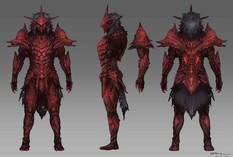 Demon Armor Concept Art, Red Armor Art, Eldritch Armor, Mroczny Elf, Knights Art, Ancient Dragon, Beast Creature, Alien Character, Dark Souls Art