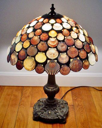 Shell Lamp - Maine Art Glass Shell Lamp Diy, How To Make A Sea Shell Lamp, Seashell Lampshade, Seashell Paper Lamps, Sea Shell Lamp, Shell Lamps, Shell Lampshade, Shell Furniture, Shell Lamp Seashells