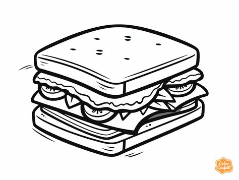 illustration of Tasty sandwich coloring page Sandwich Coloring Pages, Sandwich Clipart Black And White, Sandwich Printable, Food Coloring Pages Free Printable, Food Coloring Page, Sandwich Drawing, Mint Juice, Tasty Sandwiches, Cooking Theme