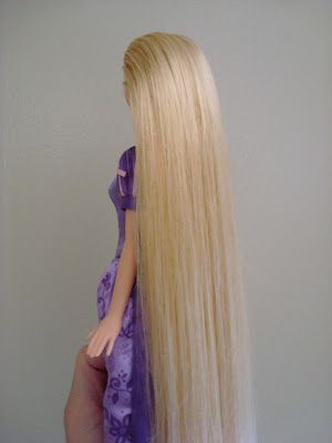 Rapunzel's hair was looking a bit  tangled  lately.              I read several ways to repair a doll's hair on pinterest, but all involved... Doll Hair Detangler, Doll Hair Repair, Fix Doll Hair, Doll Restoration, Baby Doll Hair, Diy Doll Hair, Girls Things, Rapunzel Hair, Barbie Hair