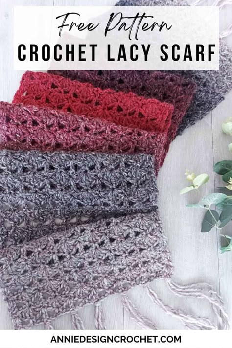 Crochet One Skein Projects, Crochet Lacy Scarf, Crochet Scarf Pattern Free Easy, Crochet Lace Scarf Pattern, Crochet Lace Scarf, Crochet Scarf Easy, Lacy Scarf, Crochet Scarfs, Scarf Patterns