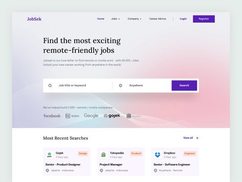 Jobsek - Job Finder Website by Dwiky Setiawan for Natuno Lab on Dribbble Corporate Website Design, Engineers Day, Job Website, Letter Find, Directory Design, Web Design And Development, Corporate Website, Design Jobs, Crash Course