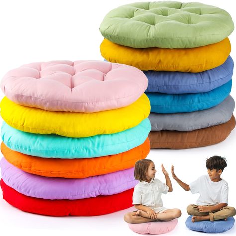 PRICES MAY VARY. Package Included: you will receive 12 floor seat pillows cushions, these floor cushions are sufficient in quantity and novelty in color, which can meet your daily or other diverse decoration needs, and you can also share them with your family and friends, ideal choices for your home relaxation Soft Material: these round floor cushion are made of quality polyester fiber fabric, filled with soft and elastic PP cotton, reliable and soft enough; The nail hole design is not easy to r Reading Cushion, Rock Bed, Classroom Seating, Yoga Supplies, Wooden Rocking Chairs, Floor Seating, Colorful Chairs, Home School, Cozy Space