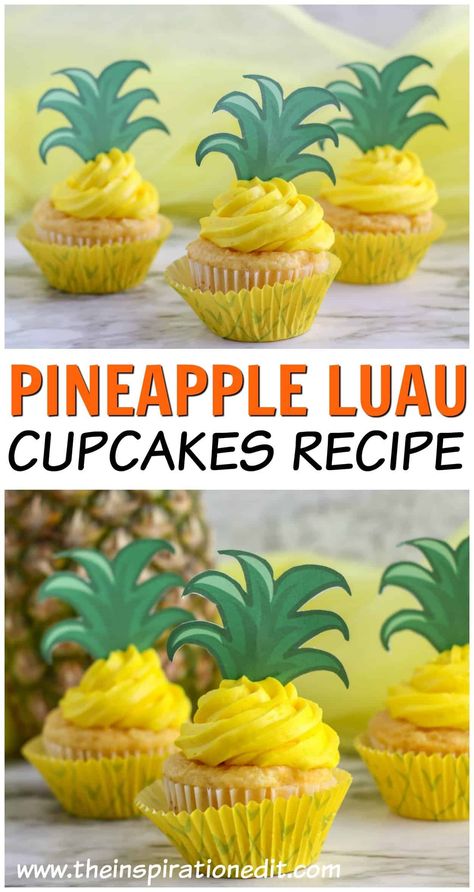 These pineapple themed cupcakes are super cute and easy to make. If your attending a luau, looking for a fun summer cupcake treat or simple want a pineapple cupcake topper then your in the right place!   Pineapple cupcakes not only look super cute, they taste delicious and tasty. Whether you bake your own cupcakes or purchase ready made ones from the store, this fun pineapple cupcake decorating idea is one you’ll not want to miss.  #pineapple #luau #cupcake Pinapple Cupcakes, Summer Cupcakes Ideas, Summer Cupcake, Luau Cupcakes, Pineapple Cupcake, Cupcakes Design, Pineapple Cupcakes, Summer Cupcakes, Cupcake Mix