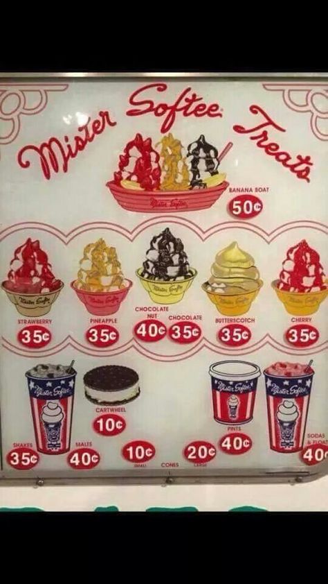 1969/ 1970s Ice Cream Truck Prices Mister Softee, Soda Floats, Ice Cream Menu, Pineapple Strawberry, Ice Cream Van, Vintage Menu, Vintage Ice Cream, Chocolate Nuts, Vintage Restaurant