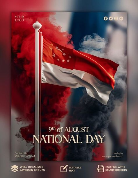 PSD singapore national day post banner o... | Premium Psd #Freepik #psd Independence Day Banner, Singapore National Day, Design For Social Media, Technology Icon, Poster Ideas, Business Card Maker, Flyer Maker, Card Banner, Poster Invitation