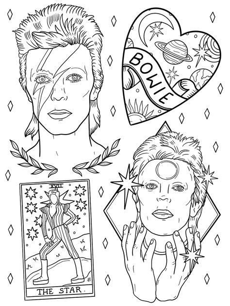 David Bowie Flash Tattoo, David Bowie Coloring Pages, David Bowie Line Art, Bowie Inspired Tattoo, David Bowie Inspired Tattoos, Bowie Tattoo Ideas, David Bowie Tattoo Ideas, David Bowie Sketch, Disney Tattoo Flash