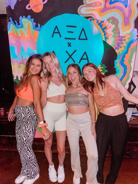 Rave, social, sorority, rave outfits Rave Theme Party Outfit College, Rave Group Outfit Themes, Rave Sorority Theme, Rave Theme Party Outfit, Futuristic Bid Day, Rave Theme Party, Raving About My Little Sorority, Lollapalooza Bid Day, Rave Theme