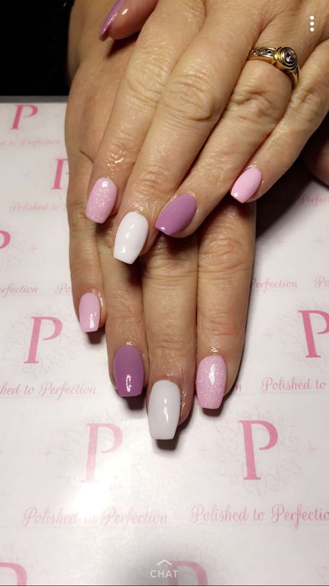 #white #purple #pink #nails #nailsart #sns #pretty Pink Purple White Nails, Natural Purple Nails, Pink And Purple Nails Short, Lavender And Pink Nails, Pinkish Purple Nails, Pedicure Purple, Pink Sns, Purple Pink Nails, Purple And White Nails