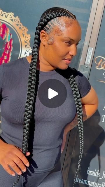 Braids by Antoinette on Instagram: "Who else hates doing two braids?😩   #braider #braidseason #floridastylist  #floridahair #bohobraids #neatbraids #salonlife" French Braid Hair Styles For Black Women, French Braid With Added Hair, 2 Braid Cornrow Hairstyles, Feeder Braids Hairstyles For Black Women, Two Stitch Braids With Weave, 2 French Braids Black Women, Underhand Braids, Two French Braids For Black Women, Easy Two Braids Hairstyles