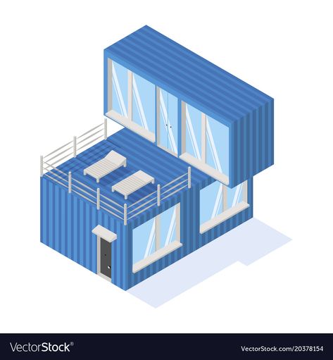 Container Illustration, House Isometric, Containers House, Panoramic Windows, Inspiration Illustration, Home Icon, Prefab Homes, Container House, Tree House