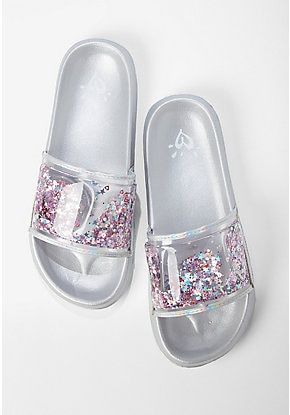 Girls' Sandals - Gladiator, Lace-Up, Wedges | Justice Mermaid Heels, Unicorn Slippers, Bling Sandals, Girls Dress Shoes, Cute Slippers, Cute Matching, Cute Accessories, Fashion Slippers