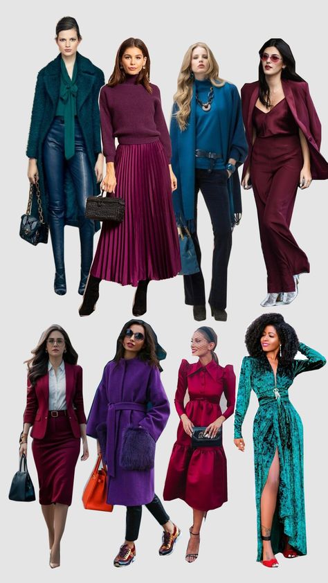 Dark winter Deep Winter Hourglass Outfits, Dark Winter Outfits For Spring, Deep Winter Neutral Outfits, Deep Winter Celebs, Dark Winter Outfits Aesthetic, Deep Winter Black Women, Winter Jewel Tones, True Winter Palette Outfits, True Winter Aesthetic