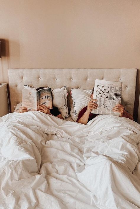 There’s nothing like reading in bed! Are you more of a newspaper-in-bed type person or book-in-bed type person? #WorldBookDay (📸: thatgirlwithpinknails via IG) #Endy #Reading #CozyAtHome #BedroomGoals Couple Reading In Bed Aesthetic, Couple Reading In Bed, Cozy In Bed, Unmade Bed, Next Bedroom, Coffee In Bed, Not In Love, 2024 Goals, Top Of Bed