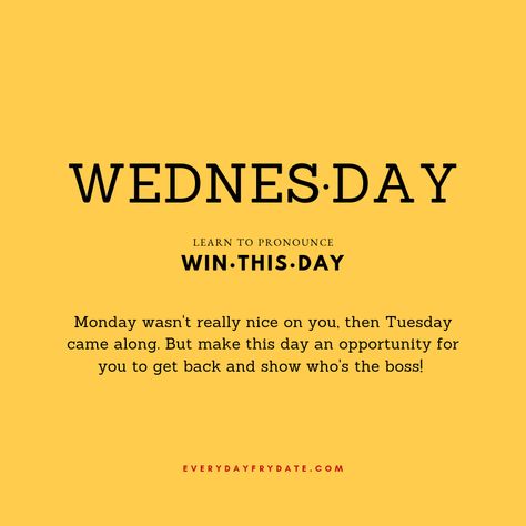 Monday wasn't really nice on you, then Tuesday came along. But make this day an opportunity for you to get back and show who's the boss! Funny Wednesday Quotes, Wednesday Inspiration, Week Motivation, Make Today Count, Shine Quotes, Wednesday Blessings, Monday Motivation Quotes, Happy Wednesday Quotes, Wednesday Quotes