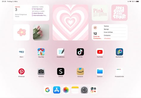 Ipad Inspiration Homescreen, Ipad Picture, Ipad Setup, Ipad Layout, Ipad Lockscreen, Homescreen Idea, Ipad Organizer, Pink Ipad, Ipad Screen