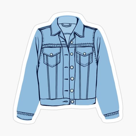 Denim Jacket Drawing Reference, How To Draw Denim Jacket, Jean Jacket Drawing, Jean Jacket Illustration, Denim Jacket Drawing, Denim Jacket Illustration, Denim Jacket Sketch, Denim Effect Illustration, Jeans Sticker