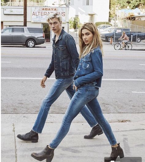 Lucky Blue Smith, Lucky Blue, All Jeans, Blonde Model, Fall Denim, Couple Photoshoot Poses, Couple Photography Poses, Hailey Baldwin, Fashion Couple