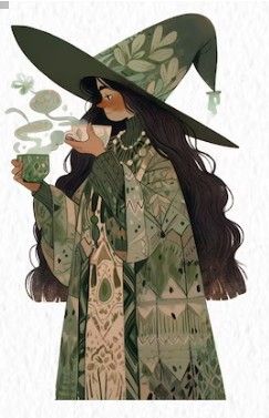 Cottagecore Character, Green Witch Illustration, Forest Witch Drawing, Cottagecore Witch Drawing, Autumn Witch Character Design, Spring Witch Illustration, Character Art Cottagecore, Cottage Witch, Witch Coven