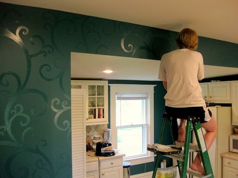 Wall painted in Flat paint and then the design painted in High gloss.. but the same color! meaganpryor Overhead Projector, Flat Paint, Gloss Paint, Kitchen On A Budget, Decorative Accents, Updated Kitchen, My New Room, A Pattern, Home Fashion