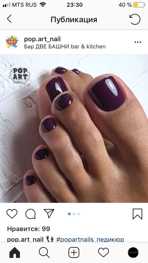 Plum Pedicure Toenails, Elegant Pedicure Toenails, Pedicure Dark Colors, Plum Pedicure, Fall Gel Toe Nail Colors, Pedicure Colors Fall 2023, Toe Nails Ideas Fall, Dark Purple Pedicure, Maroon Pedicure