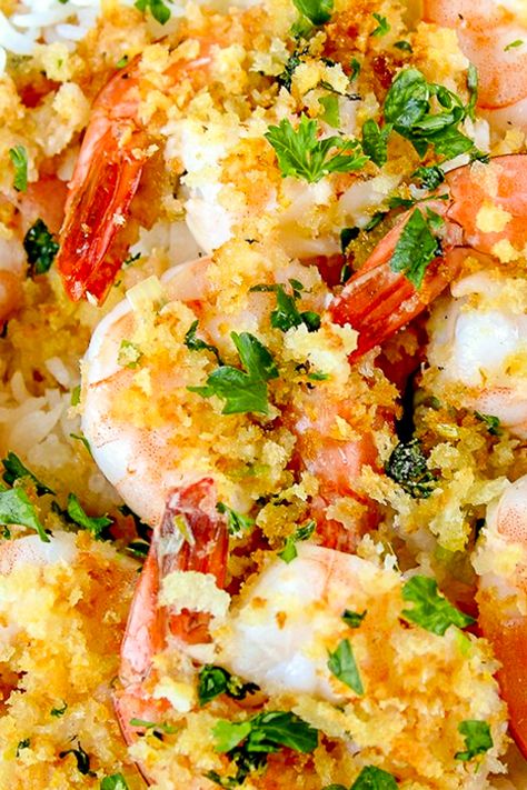 Plump juicy panko shrimp with a crunchy breadcrumb topping infused with lemon and garlic make this 22-minute main dish or appetizer a winner for weeknight meals or company. Parmesan Crusted Shrimp, Panko Shrimp Recipes, Panko Crusted Shrimp, Shrimp Scampi Breadcrumbs, Panko Shrimp, Shrimp Bread Crumbs, Baked Panko Shrimp, Shrimp Panko, Lemon Butter Baked Shrimp