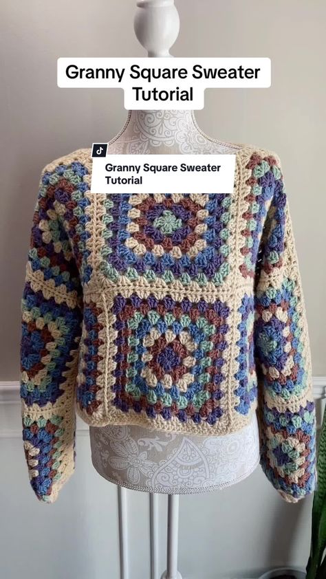 Scrap Crochet Sweater, Crocheted Gifts, Granny Sweater, Scrap Crochet, Yarn Clothes, Square Sweater, Sweater Tutorial, Granny Square Haken, Granny Square Sweater