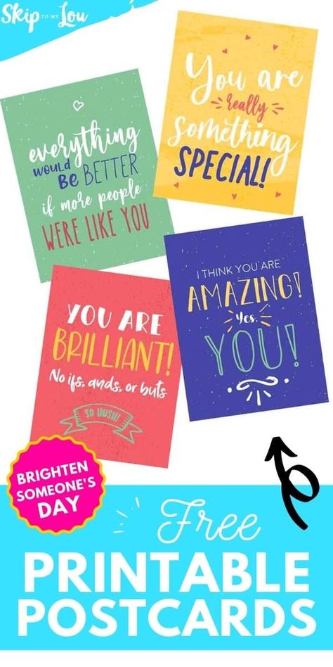 Free printable postcards to encourage friends and spread kindness! Send a little love with these compliment cards! #printables #randomactsofkindness   #RAOK Free Printable Postcards, Scripture Cards Printable, Kindness Notes, Encouragement Printables, Crafts With Kids, Friendship Printables, How To Make Cards, Encourage Friend, Sending Postcards