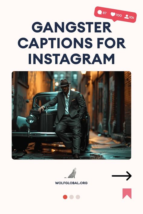 Promotional image for gangster-themed Instagram captions with a man leaning on a classic car.
Image of a list of motivational statements with checkmarks, a CTA button, and a website link.
A person with a laptop, social media icons, and text about an Instagram engagement pod offer. Mafia Captions For Instagram, Rylo Rodriguez Captions, Gangsta Captions For Instagram, Gangsta Captions, Gangster Captions, Captions For Guys, Real Gangster, Gangster Quotes, Instagram Username Ideas