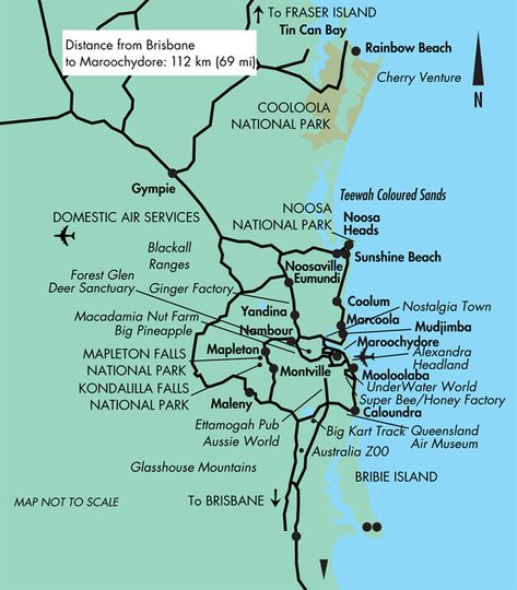 Sunshine Coast and Hinterland Map Sunshine Coast Australia, Australian Road Trip, Hervey Bay, Fraser Island, Australian Travel, Australia Map, Gold Coast Australia, Road Trip Fun, Queensland Australia