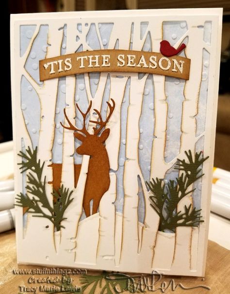 Tis The Season - Woodland Deer Card by zineth - Cards and Paper Crafts at Splitcoaststampers Christmas Card Inspiration, Wood Card, Homemade Christmas Cards, Navidad Diy, Cricut Cards, Tree Cards, Diy Christmas Cards, 3d Christmas, Christmas Cards To Make