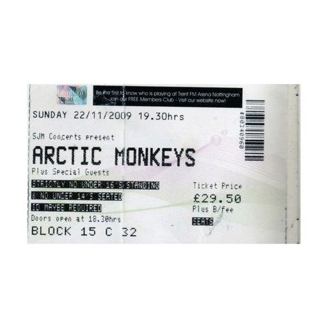 Arctic Monkeys Tickets, Ticket Png, Arctic Monkeys Concert, Accessories Pictures, Music Tickets, Png Polyvore, Monkey Stickers, Concert Ticket, Dark Clothes