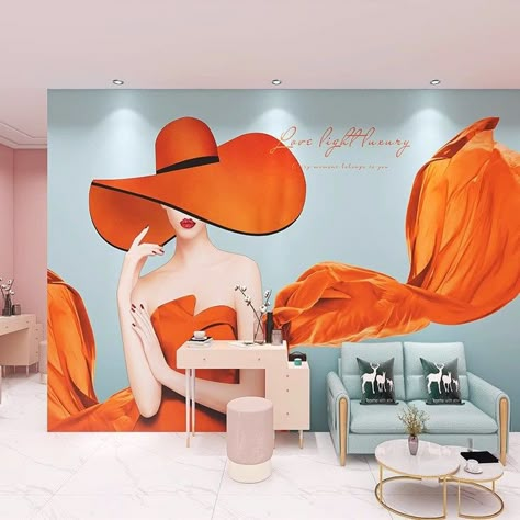 Fashion Wall Painting, Unique Salon Ideas, Botique Interiors Fashion Boutique, Fashion Boutique Interior, Botique Interiors, Unique Clothing Stores, Boutique Wallpaper, Best Wall Paint, Fashion Showroom