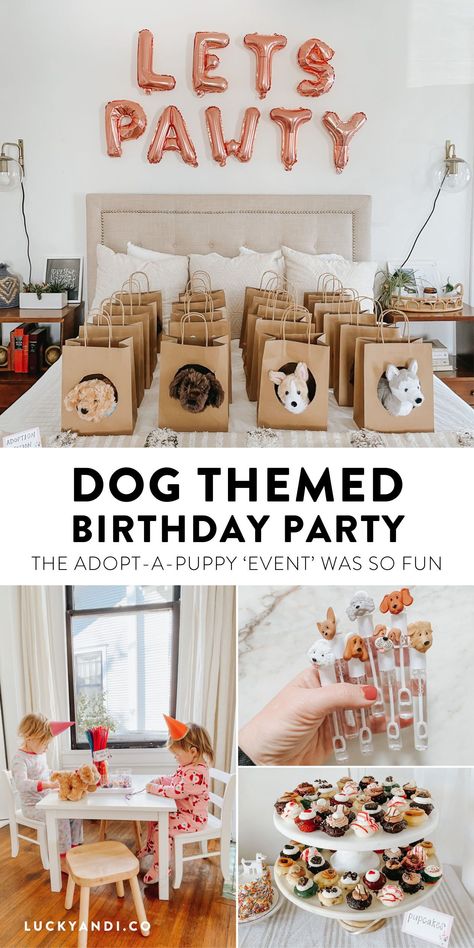 Puppy Party For Two Year Old, Adopt A Animal Party Favor, Princess Puppy Party, Animal Rescue Birthday Party Ideas, Puppies And Kitties Birthday Party, Dog Third Birthday Party, Dog Theme Party Favors, Adopt Puppy Birthday Party, Dog Birthday Favors