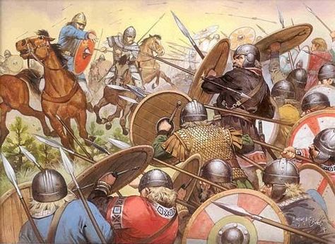 871 King Ethelred of Wessex and his brother Alfred (the Great) defeated the Danish Vikings at the Battle of Ashdown. Imperiul Roman, Warriors Illustration, Germanic Tribes, Historical Warriors, Greek Warrior, Empire Romain, Ancient Warfare, Early Middle Ages, Byzantine Empire