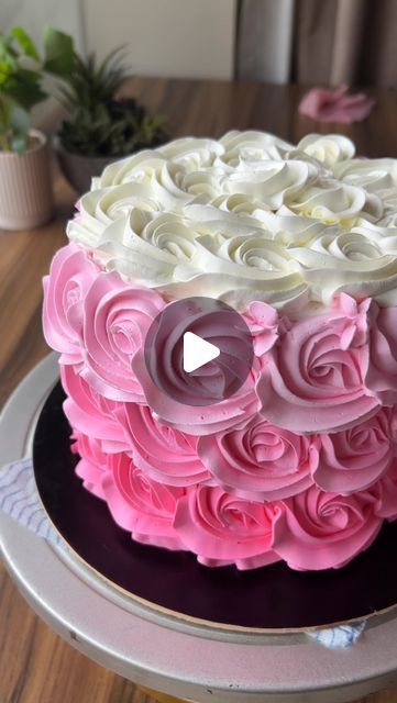 Shilpa Birajdar | Pune Cake Artist | Pune Baking Classes on Instagram: "Pretty ombré rosette cake for Smash Cake!✨💖

Finished in Whipped Cream 🥰

Follow @thebakenmorestudio for more 💞

#reels #reelsinstagram #smashcake #halfwaytoone #birthdaycake #cakes #cakereelsofinstagram" Rosettes On Cake, Pink Smash Cake, Pink Smash Cakes, Ombre Rosette Cake, Pink Ombre Cake, Rosette Cake, Baking Classes, Cake Smash, Whipped Cream