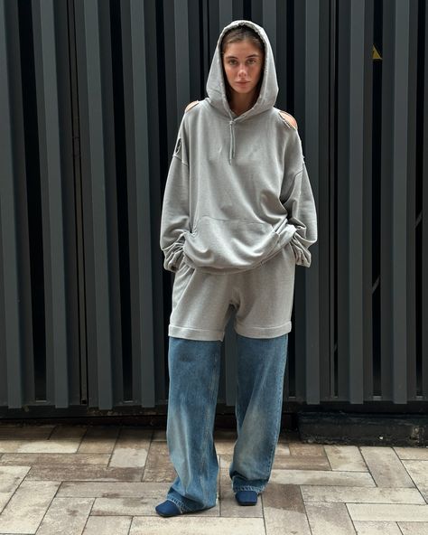 OVERSIZED DISTRESSED HOODIE size: free / XS-L color: ultimate grey price: 4800₴ ATHLEISURE DENIM PANTS size: free / XS-XL color: ultimate grey price: 4400₴ Available on highstreet.com.ua Distressed Hoodie, Women Clothes, Denim Pants, Athleisure, Clothes For Women, Grey, Pants, Clothes, Color