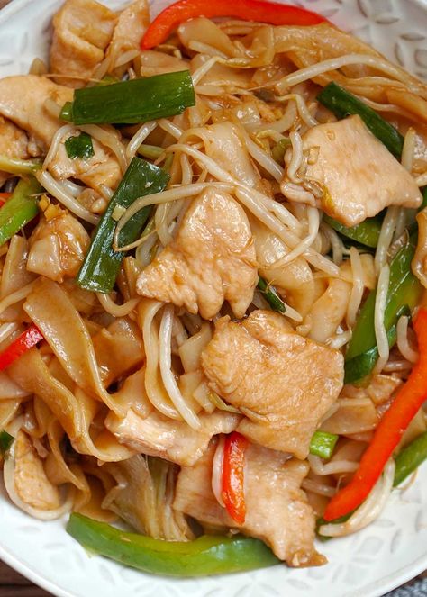 Rice Noodle Stir-Fry (Chicken Chow Fun) - Khin's Kitchen - Noodle Recipes Chicken Chow Fun Recipe, Chicken Chow Fun, Beef Chow Fun Recipe, Chow Fun Noodles, Chow Fun Recipe, Chow Fun, Vietnamese Foods, Rice Noodle Recipes, Ms Diet