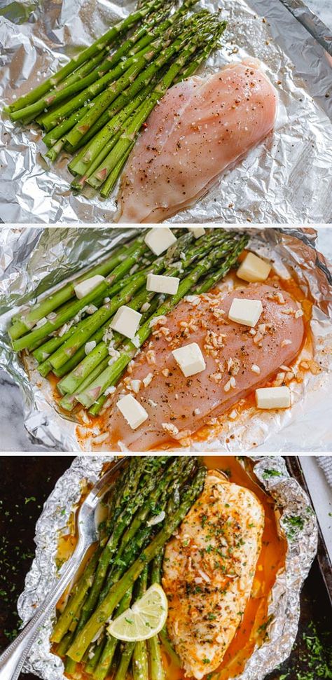 Baked Chicken in Foil Recipe with Asparagus - #chicken #foil-packets #recipe #eatwell101 - These baked garlic butter chicken foil packets are just so easy and so delicious! - #recipe by #eatwell101® Baked Garlic Butter Chicken, Recipe With Asparagus, Chicken In Foil, Garlic Lemon Butter Sauce, Asparagus Chicken, Sauteed Asparagus, Recipes Asparagus, Chicken Foil Packets, Foil Pack Dinners