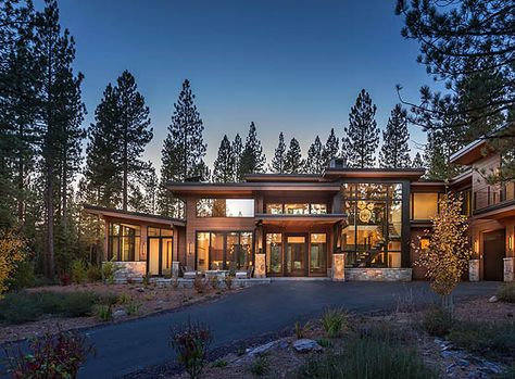 Mountain Contemporary Home, Contemporary Mountain Home, Sleek Fireplace, Martis Camp, Modern Mountain Home, Contemporary Style Homes, Mountain Modern, Modern Mountain, Mountain Homes