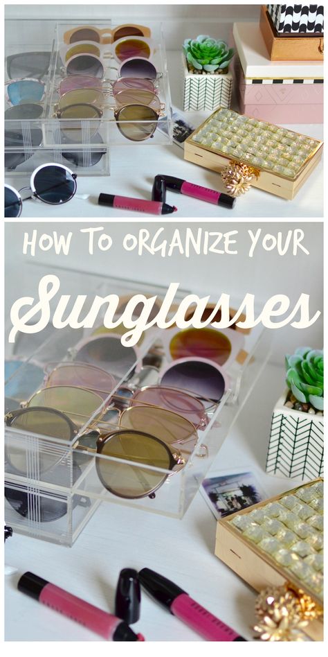 Tips and ideas on how to organize or store your sunglasses with these affordable acrylic storage boxes. | Vanity organization ideas | Vanity organization ideas | Sunglasses organizer | Sunglasses organizer ideas | Sunglasses organization storage solutions | Lifestyle blogger | By Erika Batista Organizing Sunglasses Ideas, Sun Glass Storage, Organize Sunglasses Ideas, How To Organize Sunglasses, Sun Glass Storage Ideas, Eye Glasses Storage Ideas, Eyeglass Storage Ideas, Sunglasses Organization Ideas, How To Store Sunglasses