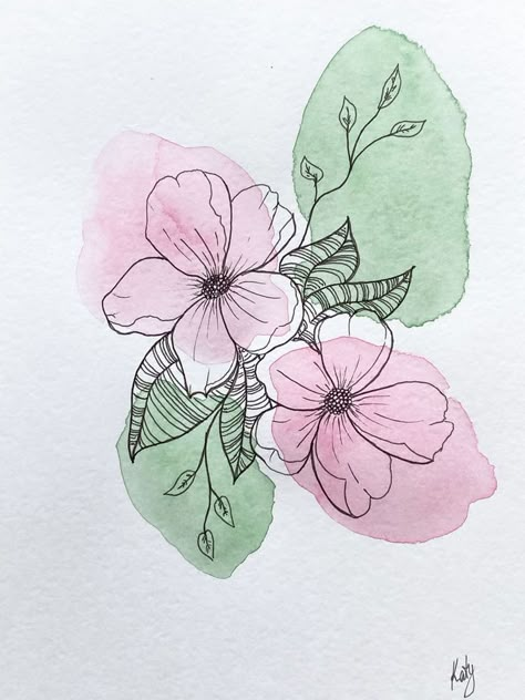 Watercolour Line Art, Line Art Flowers, Black And White Art Drawing, Abstract Flower Art, 강아지 그림, Flowers Illustration, Watercolor Flower Art, Watercolor Art Lessons, Mini Canvas Art