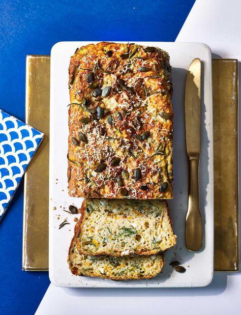 This veggie loaf is the world’s simplest bread; no kneading or rising required. Delicious served with cold meats and salad, or with hot soup from a flask if your picnic is on a typical ‘British summer’ day Savoury Loaf, Veggie Loaf, Savory Bread Recipe, Sainsburys Recipes, Pumpkin Loaf, Spinach Feta, Veggie Delight, Butternut Squash Recipes, Loaf Recipes