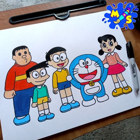 Doremon Drawing Cute, Doraemon And Friends, Dora Drawing, Cartoon Art Drawing, Friends Sketch, Buddhist Art Drawing, Doremon Cartoon, Doraemon Cartoon, Nature Art Drawings