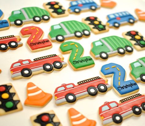 Transportation Birthday Cookies | Kelley Hart | Flickr Cars And Trucks Theme Birthday Party, Transport Theme Party 2nd Birthday, Things That Go Birthday Cake, Cars And Trucks 3rd Birthday Party, 2nd Birthday Cars And Trucks, Transport Themed Birthday Party, Transportation Second Birthday Party, Second Birthday Truck Theme, Transportation Birthday Cookies