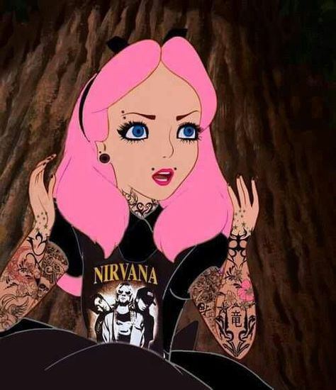 Alice in Wonderland! #Nirvana Punk Disney Characters, Emo Disney, Punk Edits, Goth Disney, Disney Punk, Punk Disney Princesses, Alternative Disney, Punk Disney, Dark Disney